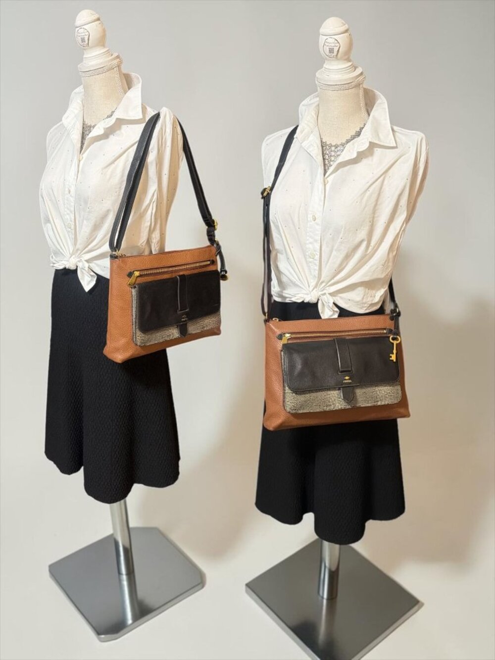 Fossil Kinley Pocket Crossbody ZB7378 Brown Pebbled Leather and Snake Print Bag